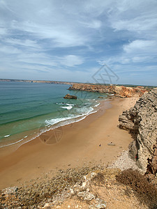 葡萄牙圣文森特角附近的古迹悬崖海岸石窟灯塔旅行蓝色保险旅游海洋地平线全景尖岩图片