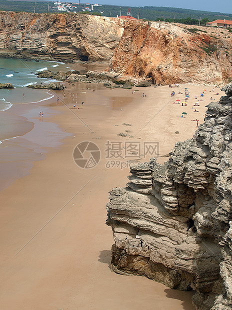 葡萄牙圣文森特角附近的古迹悬崖海岸石窟蓝色旅游保险波浪尖岩警告地平线旅行灯塔图片