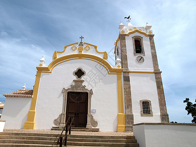 葡萄牙阿尔加夫省比斯波维拉教堂黄色历史性旅行历史建筑白色宗教旅游建筑学教区图片