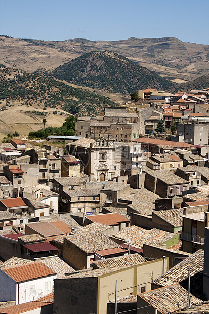 Leonforte 视图爬坡村庄土地全景农村国家图片