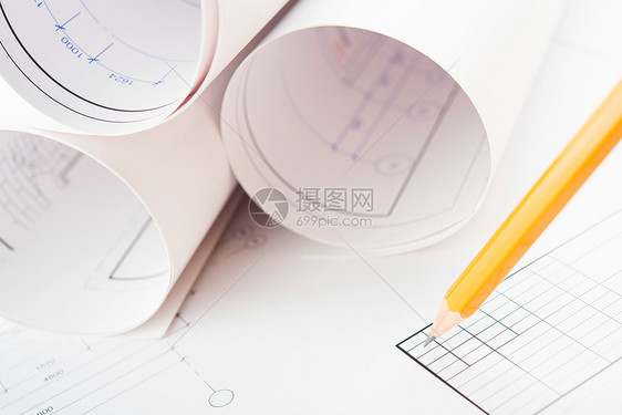 蓝图卷房屋地面建筑师工作住房工程图纸工具测量装修图片