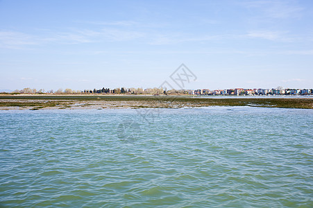 水城市格拉多环礁湖天际城市冲浪渠道房屋藻类全景银行背景