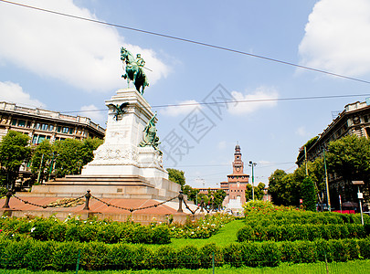 Garibaldi纪念碑 米兰雕塑喷泉建筑学城堡墙壁旅游栅栏遗产堡垒文化图片