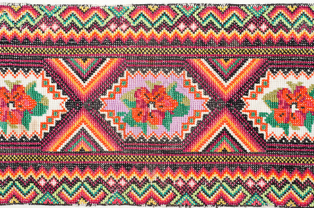 刺绣用交叉丝切图案制成的好刺绣 乌拉尼人种或南种宏观传统创造力纤维材料国家手工帆布叶子纺织品图片