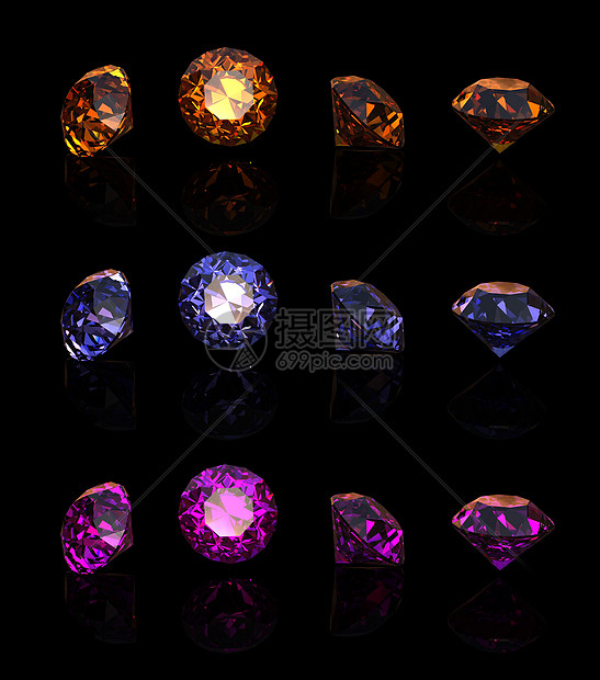 宝石收藏红宝石奢华水晶圆形紫晶黄色蓝宝石钻石珠宝图片