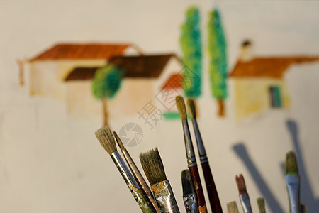 油漆笔刷生活画架水彩风格装饰调色板艺术品兔子绘画褶皱图片