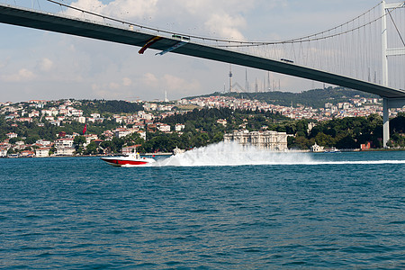 Istambul  连接欧洲和亚洲的博斯波鲁斯桥海峡蓝天城市金属工程运输景观电缆交通旅行图片