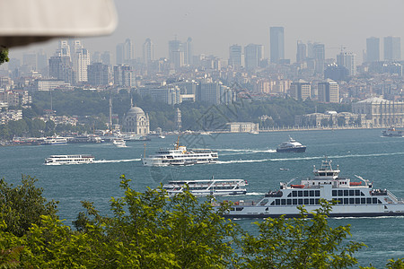 伊斯坦布尔关于从Topkapi宫殿中采集的树脂Bosphorus的视图运输旅行蓝天地标脚凳天际加拉塔景观遗产交通图片