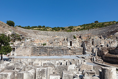 古代城市伊夫苏斯的希腊罗马两栖剧院建筑雕像废墟游客遗产纪念碑地标皇帝考古学文化图片