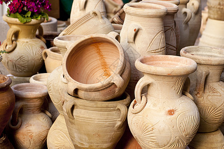 陶瓷罐和泥土罐工艺手工陶器石器园艺双耳黏土乡村植物手工业图片