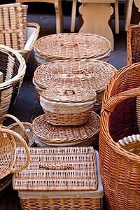 Wicker篮子手工业礼物螺旋纤维麻布圆圈园艺编织棕褐色柳条图片