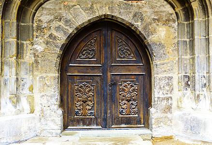 中世纪教堂门建筑学旅行木头历史性大教堂石头安全古董教会艺术图片