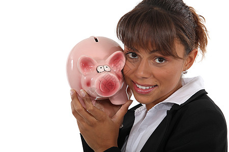 手里有猪银行的女人图片