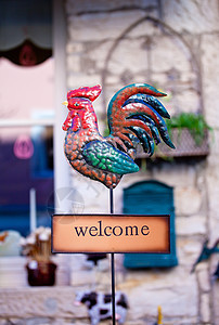 带着铁公鸡欢迎你花园金属游客写作款待动物装饰验收家居入口图片