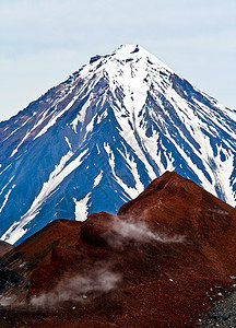 在堪察加旅行登山旅游丘陵天空环境锥体太阳阴影石头图片