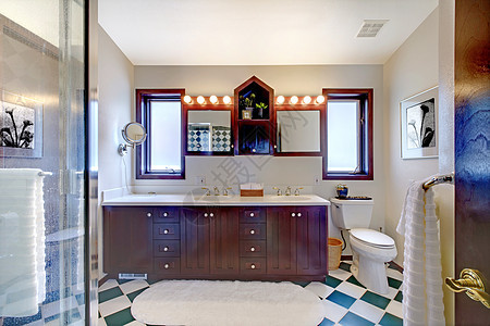 浴室 深木柜 平面瓷砖图片
