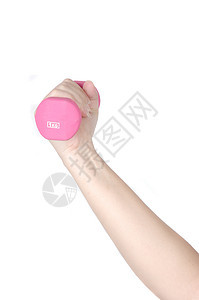 握着粉红色的哑铃力量杠铃举重蓝色健身房身体运动火车肌肉抽水图片