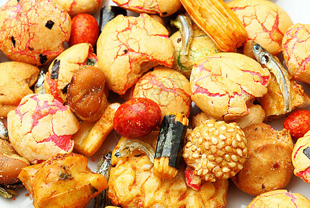 日本传统小点心 米饼干涂层团体芝麻水平海苔棕色香料零食小吃图片