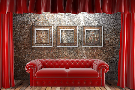 装有框架和沙发的红布窗帘展览座位装潢出版物宣传推介会边界奢华风格奖项图片