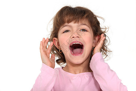 小女孩喊叫牙齿手指情绪快乐耳环镜片耀斑童年不满孩子图片