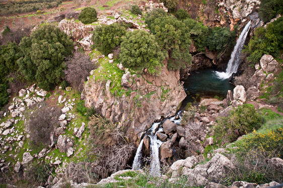 巴尼亚斯是戈兰高地的自然保护区绿色植物植被生长悬崖石头细流旅游流动池塘岩石图片