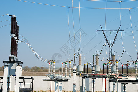 部分高压变电站 配有开关和断开器力量生产交换电气变压器网络接线绝缘子单元基础设施图片