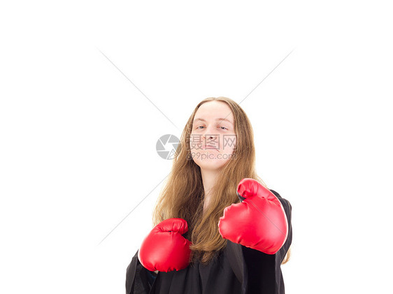 带拳击手套的律师顾问法庭女性格斗司法裁判账单系统法官斗争图片