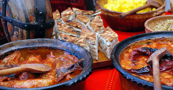 美味的传统马西多尼食物面粉拼贴画草本植物美食烹饪餐厅营养盘子食谱塔瓦图片