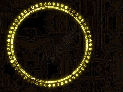 在计算机芯片上闪光电子圆形符号背景图片