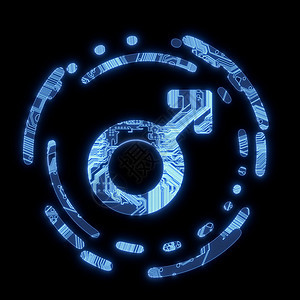 计算机芯片上的光化蓝色电子人符号Name电脑耀斑插图按钮电子力量性别硬件圆圈男性背景图片
