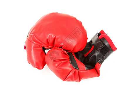 白色上隔离的红皮拳击手套盒子竞赛皮革训练斗争力量运动红色背景
