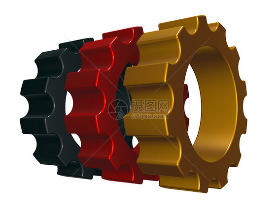 以德经制成力学旋转工厂工程黄色红色力量金子齿轮车轮图片