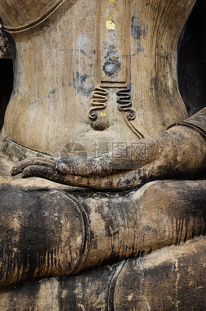 Sukhothai历史p中佛像的石头手图图片