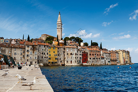 克罗地亚伊斯特里亚半岛上的码头和罗文季市(Rovinj)图片