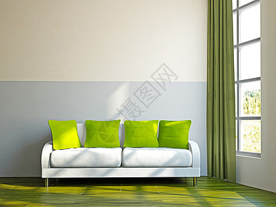 沙发和植物的客厅长沙发时尚软垫地面长椅房间生活家具艺术装饰图片