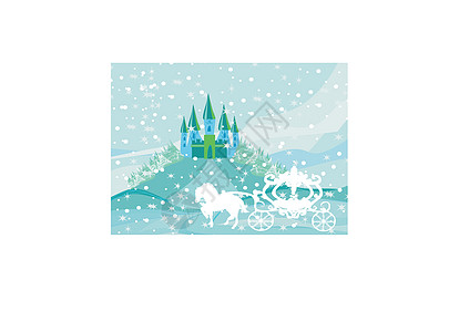冬季风景 城堡和美丽马车图片