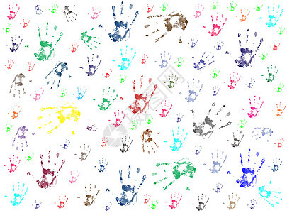 手印棕榈命令团体蓝色指纹插图打印黄色手指孩子图片