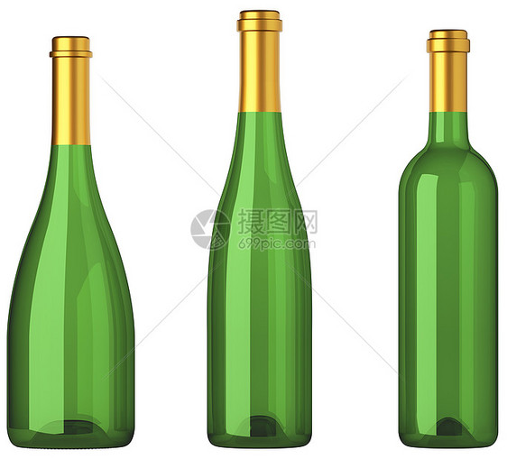 3瓶绿色葡萄酒 无金色标签图片