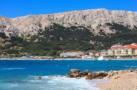 克罗地亚巴斯卡天空棕褐色波浪蓝色旅游海岸冲浪沿海远景海水图片