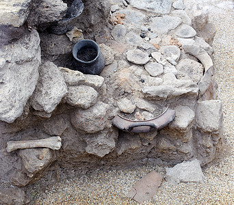 沙中古老的烟花宝藏双耳戒指棕色沙漠考古古董花瓶考古学黑色图片