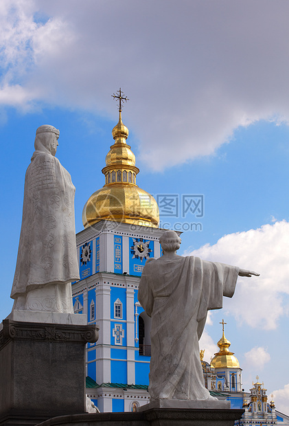 基辅圣迈克尔大教堂雕像穹顶观光金子历史纪念碑地标教会建筑圆顶城市图片