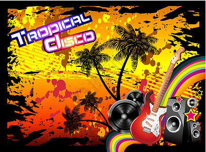 热带热带音乐活动插图可可情调舞蹈海滩吉他娱乐太阳迪厅框架图片