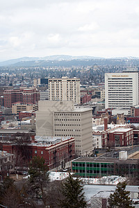 spokane 城市汽车市中心瀑布日落树木驾驶立交桥建筑街道图片