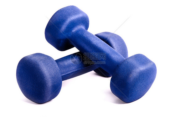两个蓝色的哑铃力量肌肉有氧运动运动建筑杠铃活动举重火车重量图片