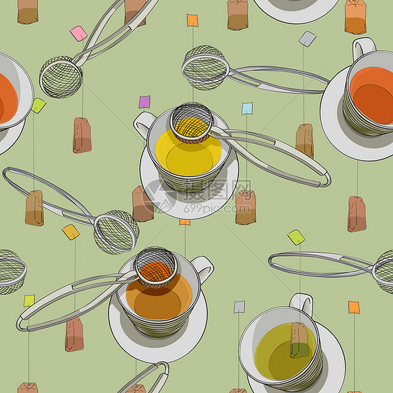 茶茶时间模式过滤器乐趣托盘纺织品厨房甜点茶包杯子手绘工具图片