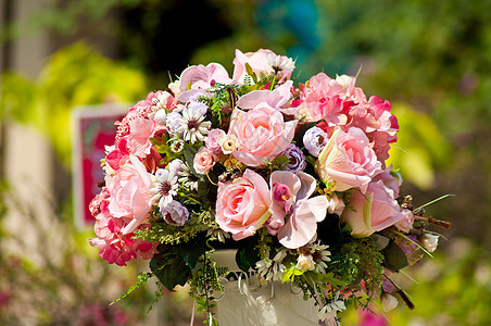 人工花玫瑰织物树叶粉色花束丝绸植物植物群图片