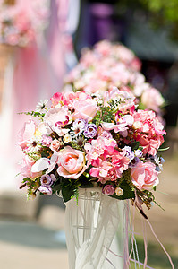 人工花织物植物植物群树叶花束粉色丝绸玫瑰图片