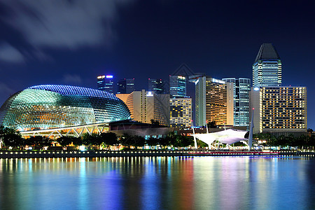 新加坡夜间的天线城市旅行金融码头天空反射中心景观建筑办公室图片