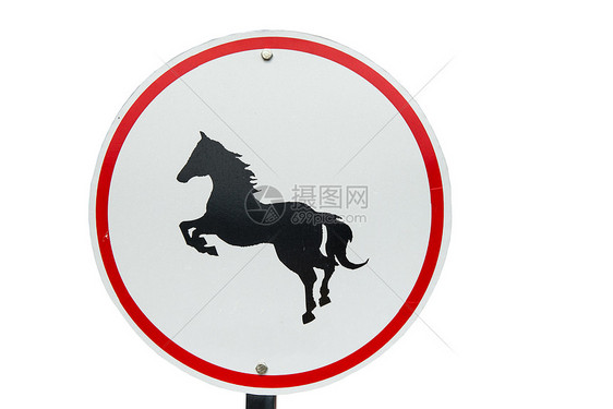 注意马的金属符号 小心马的圆形金属标志警告英语车辆反光交通蓝色邮政三角形红色小马图片