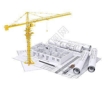 建筑图画上房屋墙壁的建筑图纸工人起重机住宅地面学校运输工程师房子自由设计师图片